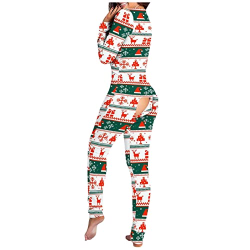 Pyjamas för damer med rumpa – juljumpsuit för damer, sexig pyjamas, tajta jumpsuits, onepiece, sovoverall för vuxna, onepiece, hemmadräkt, jul, overall, sovkläder, Vit, M