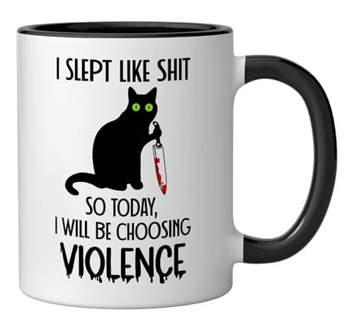 Taza de cerámica con diseño gato negro/blanco 11 oz miniatura 2