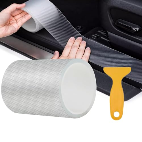 FLZONHUT Protector Parachoques Coche,10 cm x 3M Fibra de Carbono para Coche Pegatinas de Umbral de Coche Protección con 1 Rasqueta de Plástico,Decoración para Estribos para Coches(Transparente)