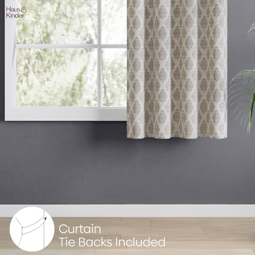 Image of haus & kinder Jacquard Window Curtain 5 Feet Long Pack of 1 Window Curtain, 5 Feet Curtain for Window (Stonehaven, Stone Classic Damask Design 130x152 CM)