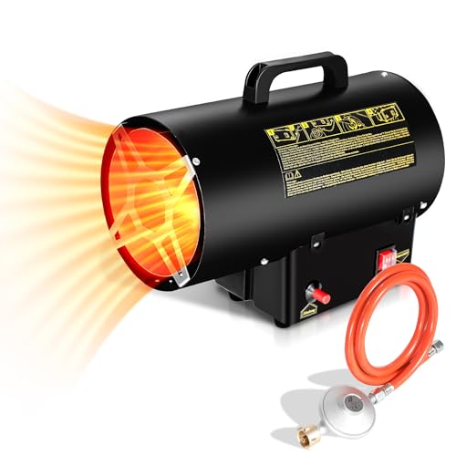 Jiubiaz Gasheizgebläse 10W,Gasheizer Überhitzungsschutz,gasheizung mit Druckregler, Heizgebläse für Straßenbrücken Werkstätten Belüfteten