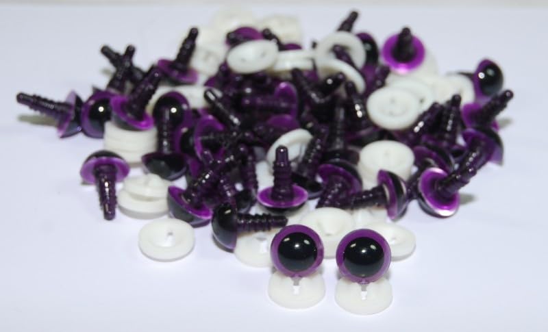celloexpress 10mm Purple Eyes with Plastic Backs - Safety Eyes for Soft Toy or Teddy Bear Making - Pack of 50 Pairs