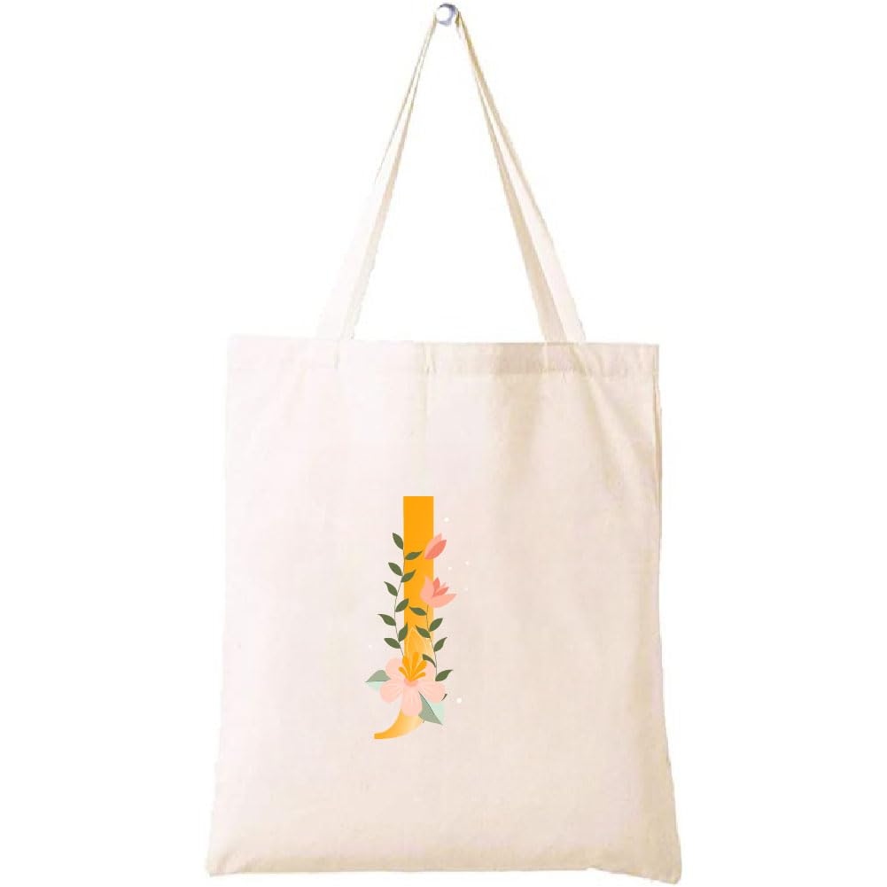 Initial Letters Printed Canvas Cotton Tote Bag For Women - Party Gift Idea and Cotton Gift Bag, Reusable Shopping Bag