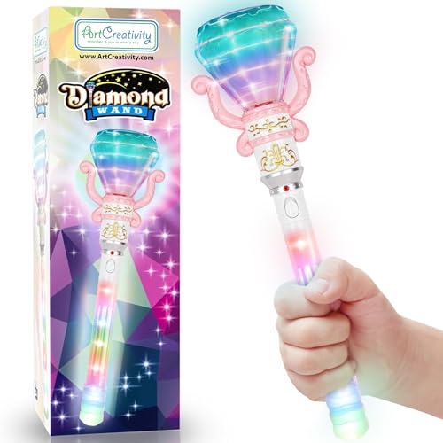 ArtCreativity Light Up Princess Wand for Kids (14 Long) - Diamond Fairy Wand with Spinning LEDs Batteries Included - Light Up Wands for Girls and Boys Perfect Pretend Play Toys