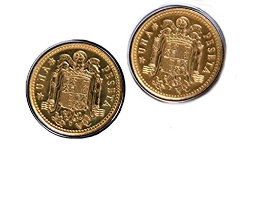 SPAIN CUFFLINKS 1 PESETA - LADO TAILS SOLO miniatura 1
