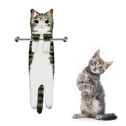 Toalla de Mano, Decoración de Gato Toallas Colgantes Toallas Faciales, Toallas de Manos Lindas de Gato, Absorbente Toallas de Mano, Toalla de Manos con Forma de Gato para Cocinas y Baños(gato Tigré) Cover