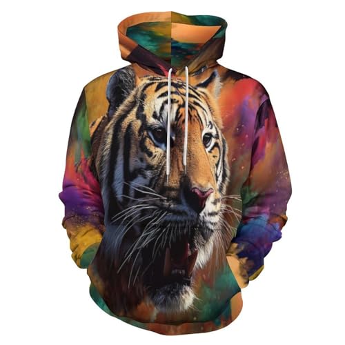 Sweat tigre féroce jaune foncé avec poches, le pull mode contre le froid urbain