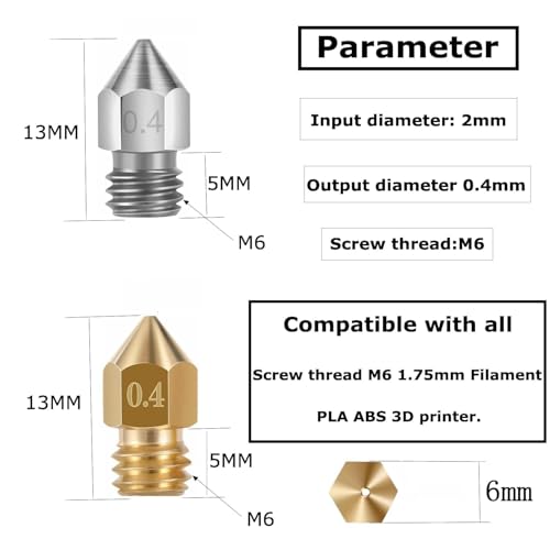 Image of Serplex 32PCS 3D Printer Nozzle MK8 Nozzle 3D Printer Extruder Nozzle High Temperature Pointed Wear Resistant Nozzle for Makerbot Creality CR-10 5 Different Size 0.2 mm, 0.4 mm, 0.5mm, 0.6 mm, 0.8 mm