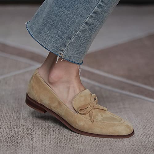 GyLazhuziz Mocassins femininos, mocassins de camurça femininos sem cadarço com nó borboleta sapatos