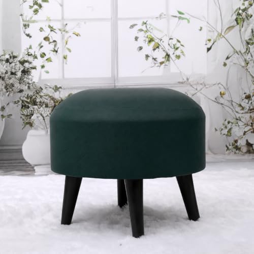Image of Stool Ottoman Pouffes for Living Room, Kitchen, Home, Office Furniture with Soft Cotton Canva Cushion Mudda Footrest Stool for Chair Sofa Bed Dressing, Green Leather (14 Inch Pack of 1)