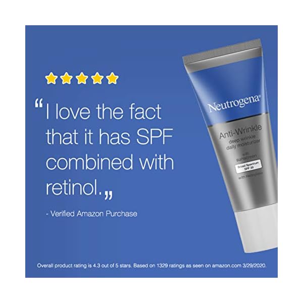 Neutrogena Ageless Intensives Anti-Wrinkle Retinol Cream, Daily Wrinkle Moisturizer with SPF 20 Sunscreen, Retinol and Hyaluronic Acid 1.4 oz