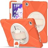 for Lenovo Tab M10 Plus 10.6 inch [3rd Gen] 2022 (TB-125F/TB-128F) Case,Three-in-one Shatter-Resistant Shell, Drop-Proof, Dust-Proof, Shock-Proof,360 Degree Rotating Multi-Function Grip Bracket,Orange