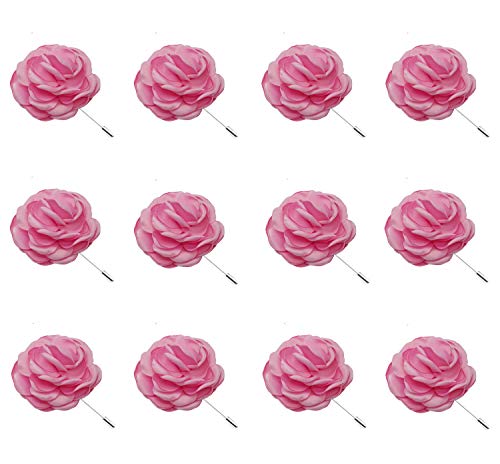 ZAKIA 12pcs Men's Flower Lapel Pin Brooch Handmade Boutonniere for Suit Wholesale Lot (Pink)