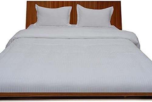 LaxLinen Super Soft Quality 100% Egyptian Cotton 6 PCs Sheet Set 21" Inch Extra Deep Pocket Full/Double Bed Size, White Stripe 400-Thread Count