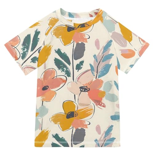 ALAZA Kids Rash Guard Girls Toddler Swim Shirts Short Sleeve Graffiti Pastel Flowers UPF 50+ 3T