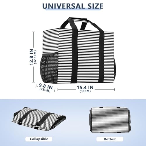 Black White Stripes Large Beach Bag Waterproof Beach Tote Bags for Women Travel Gym Pool3