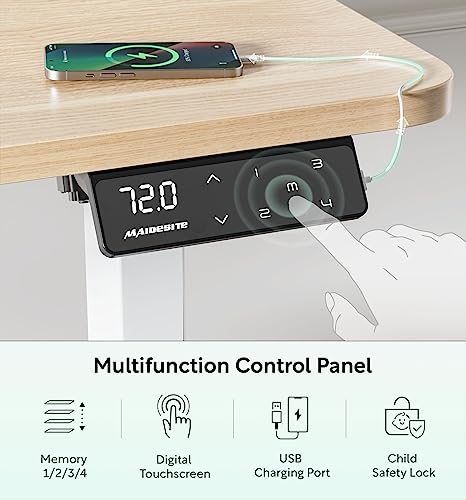 MAIDeSITe Electric Standing Desk Height Adjustable Standing Desk Sit Stand Desk with Memory Control and Anti-Collision Technology for Home Working(140 * 70cm,Black Frame+ Oak Desktop)