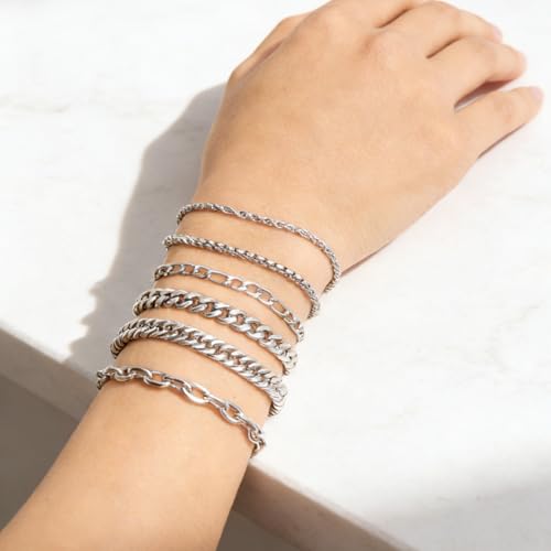 Set de 6 pulseras de acero inoxidable plateadas para hombres miniatura 7