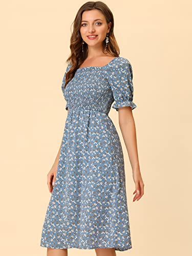 Image of Allegra K Women's Cottagecore Floral Dress Puff Sleeves Smocked Midi Dresses