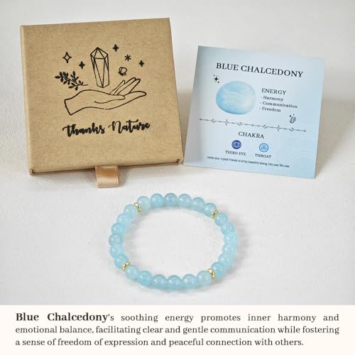 Blue Chalcedony 8mm Beaded Bracelet - Harmony Natural Healing Crystal Stretch Bracelet for Women and Men - Handmade Semi-Precious Gemstone with Positive Energy4