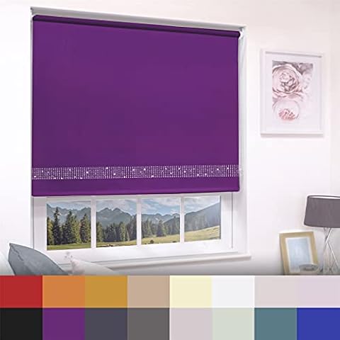 Caecus Blackout Glitter Edge Diamante Roller Blind Aubergine 090cm Cover
