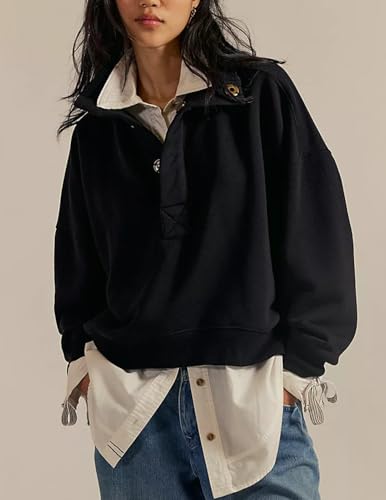 Oversized Sweatshirt for Women Henley Neck Pullover Tops - image 5