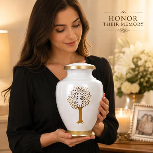 Image of Memorials Cremation Urns for Adult - Adult Funeral Urn Handcrafted - Handcrafted Cremation Urn, Large Burial Urns for Ashes Adult - Yellow Ivory