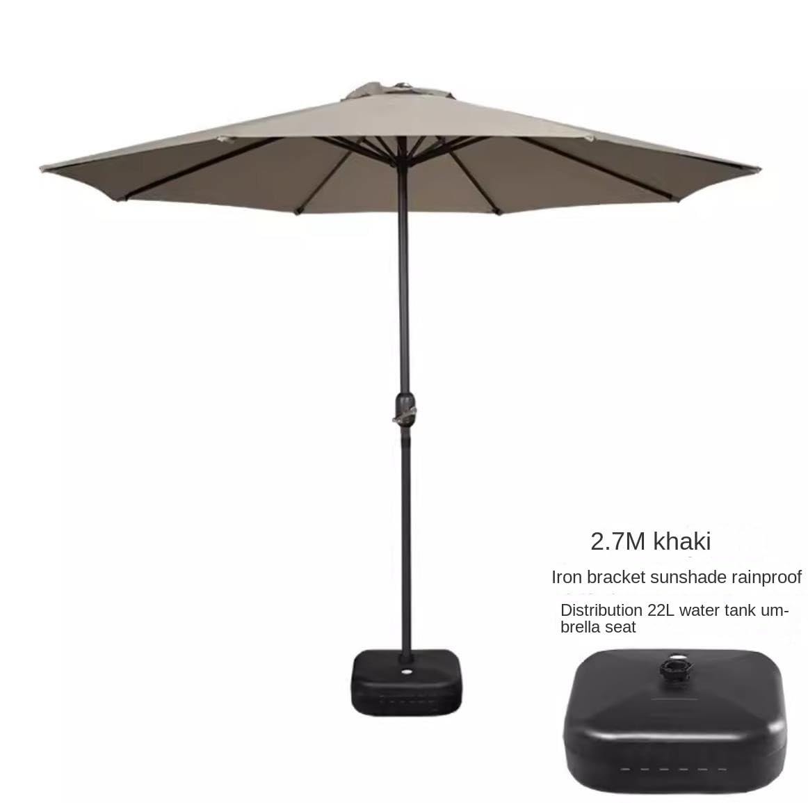 LYGSWDB Parasol Parasol ogrodowy Parasol ogrodowy Parasol zewnętrzny 8,8 stopy z podstawą z wtryskiem wody 22 l Korba do parasola tarasowego 8 żeber Parasol plażowy do ogrodu przydomowego Odcień