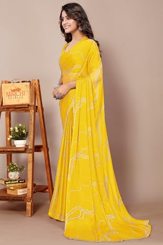 Image of MIRCHI FASHION Saree for Woman Chiffon Georgette Geometric Printed | Lightweight Farewell and Women's Office Sari with Blouse Piece
