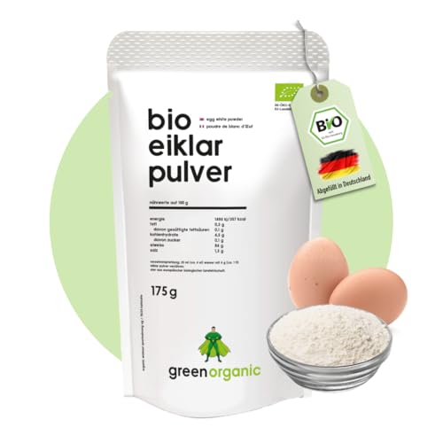 Green Organic - Poudre de blanc d'oeuf bio pure à base d'œuf bio pour la cuisson, la pâtisserie et les milk-shakes, pasteurisées, séchées par pulvérisation, 175 g GreenOrganic