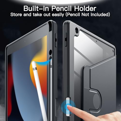 Image of JETech Rotating Cover Case for iPad 9 /8 /7 (10.2-Inch, 2021 /2020 /2019 Model, 9th /8th /7th Generation) with Pencil Holder, 360 Degree Rotation Protective Stand Cover Clear Back (Space Gray)