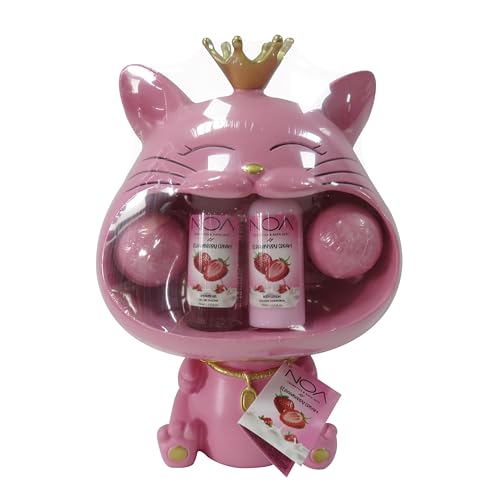 Regalo Original BIG MOUTH CAT Set de Baño con Bombas de Baño y Crema de Fresa
