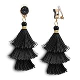 Colorful Tassel Statement Bohemian Earrings for Women Dangle, Clip on DIY Teen Fringe Girls Trendy F