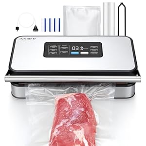 INKBIRD Vacuum Sealer Machine with 160W Double Pump, Full Automoatic Pro Vacuum Sealer for Food Preservation with Liquid/Moist/Dry Food, Food Sealer with Removable Drip Tray, Roll Storage and Cutter