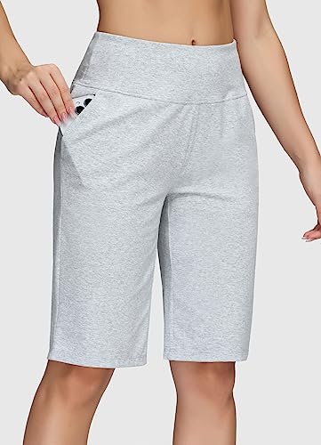 Image of baleaf Women's 12 inch Long Bermuda Shorts High Waisted Knee Length Cotton Shorts Pockets Casual Work Lounge