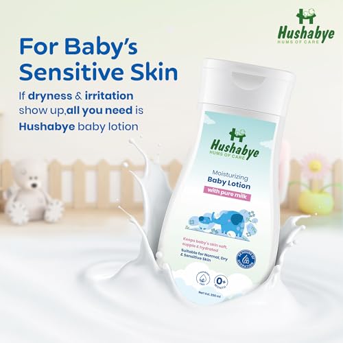 Image of Hushabye Moisturizing Baby Lotion (200ml), Head to Toe Wash (200ml) & Dusting Powder (100g) with Milk Protein | pH Balanced for All Skin Types | Newborn Care Gift Set, Combo Pack of 3