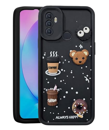 Image of Bintage Cute Fun Taddy| 3D Ball Bear| Donut| Coffee Rubber Case Full Body & Camera Protection Back Cover Compatible for Oppo A33 (4G) 2020 - Black