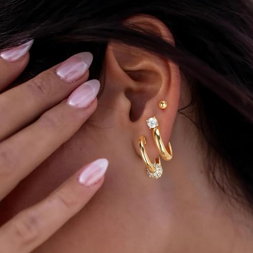 FETTERO Gold Hoop Earrings for Women, 14K Gold Plated Open C Shape Hoops Lightweight Chunky Gold Earrings, Hypoallergenic Gold Earrings for Women Ear Piercing Jewelry Gifts