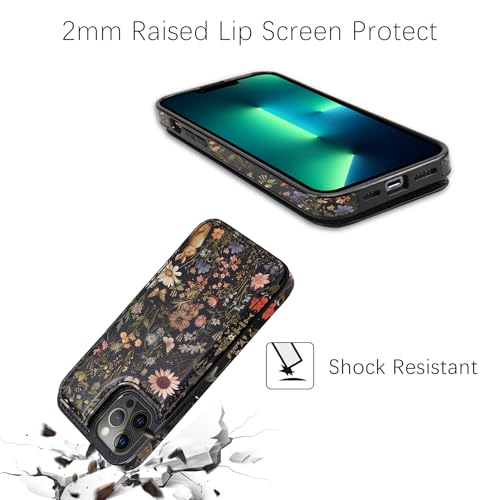 Image of uCOLOR Compatible with iPhone 13 Pro Max 6.7 inch Wallet Case with Card Holder Slot Folio Flip PU Leather Kickstand Double Magnetic Clasp and RFID Blocking Design Cover 13PM 6.7 Inch (Wild Garden)