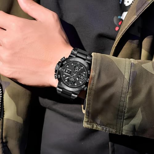 Image of LIGE Quartz Watch for Men Waterproof Big Dial Analog Digital Sport Multifunction LED Backlight Fashion Wristwatches Stopwatch Calendar Men