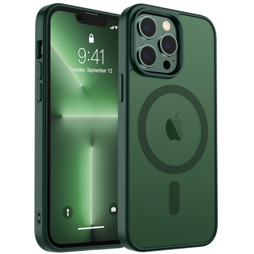 zapica Magnetic for iPhone 13 Pro Max Case [Compatible with MagSafe] [Military Grade Drop Protection] Translucent Matte Shockproof Anti-Scratch Phone Cover Forest Green