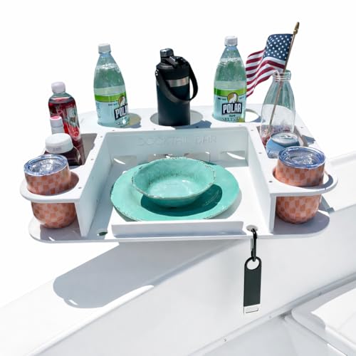 Docktail Butler Boat Table Caddy Organizer - Includes Rod Holder Mount | Portable Boat Table and Boat Bar, Marine Tables for Boats with Cup Holders, Boat Storage Accessories