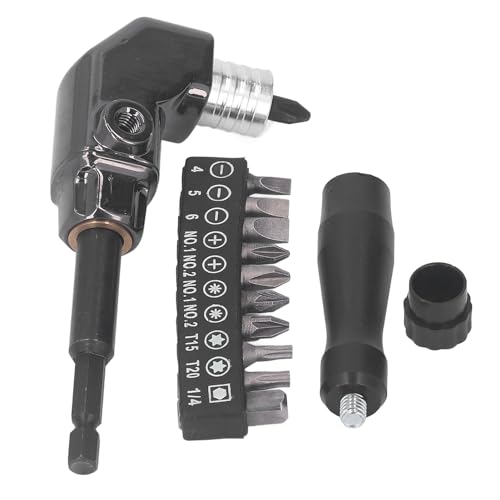 Power Drill Bit Corner Device Adapter, Sturdy Aluminum Alloy Right Angle Drive Accessory Easy to Use ABS Handle for Hand Drills