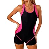 EOAMGO Swimming Costume Women One-Piece Boyleg – Womens Swimming Costumes Racerback Design, Swimming Costume with Shorts Supportive Fit (Black+Red L)
