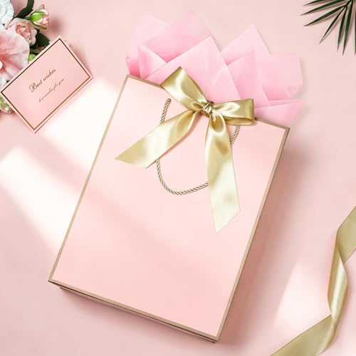 Image of JMANNI Gift Bags with Handles, 13 inch Medium Gift Bag for Presents, 8 Pcs Bags with 16 Tissue Paper and 8 Cards for Baby Shower Wedding Bridal Shower Mother's Day Birthday Party