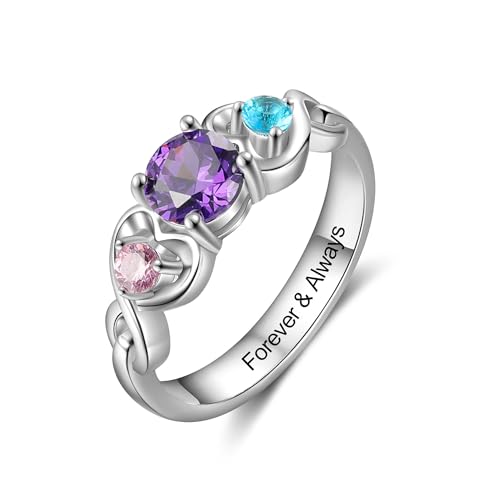 Personalized Mothers Rings with 3 Birthstones Names Engraved Sterling Silver Mom Daughter Grandma Ring Customized Anniversary Promise Rings for Grandma Wife2