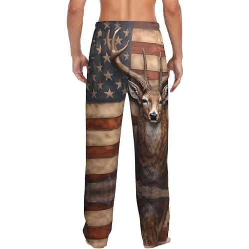 VOSERY Mens Pajama Pants with Pockets, Soft Deer American Flag Wall Sleepwear Mens Lounge Pajama Bottoms, Sleep Pants for Men3