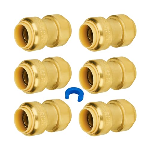Image of SUNGATOR 6-Pack Straight Coupling, 3 /4 Inch Push PEX Fittings, Brass | Push to Connect Plumbing Fittings, for Pex Pipe, Copper, CPVC, PE-RT, with 1 Disconnect Clip