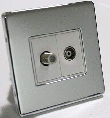 Laptronix POLISHED CHROME 2-GANG AERIAL COAXIAL TV SATELLITE SKY SOCKET WALL FACE PLATE UK