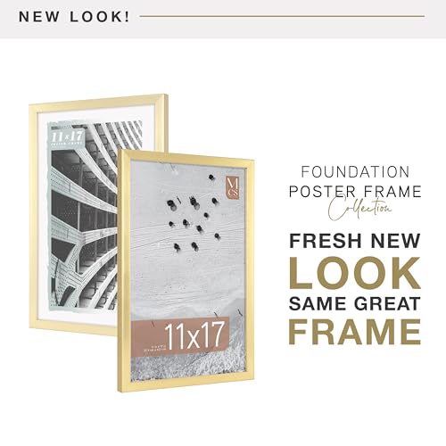 Image of MCS Foundation 11x17 Poster Frame Traditional Brass, Vertical & Horizontal Wall Hanging Large Picture Frame for Photos, Posters & Art Prints (1-Pack)